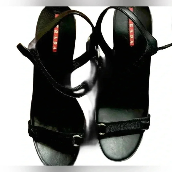 Prada Shoes - NEW Prada black wedge leathers shoes. Full set. Box & dust bags